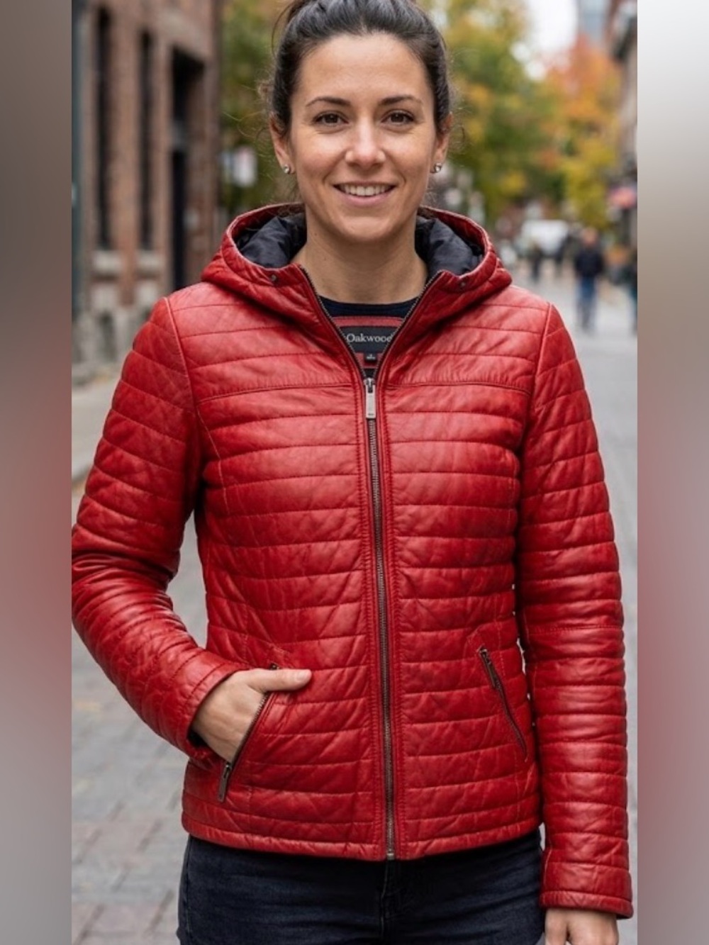Stylish Red Quilted Leather Jacket for Women